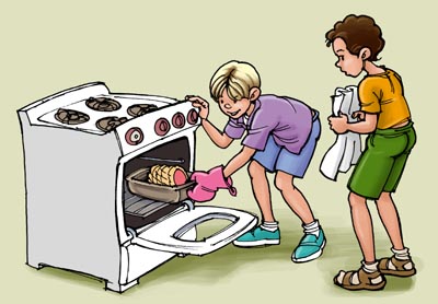 Jonathon quickly set it to roast in the oven.