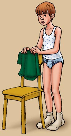 Patrick h&auml;ngte seine Sachen &uuml;ber die Stuhllehne.