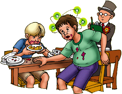 The fat boy stopped eating.